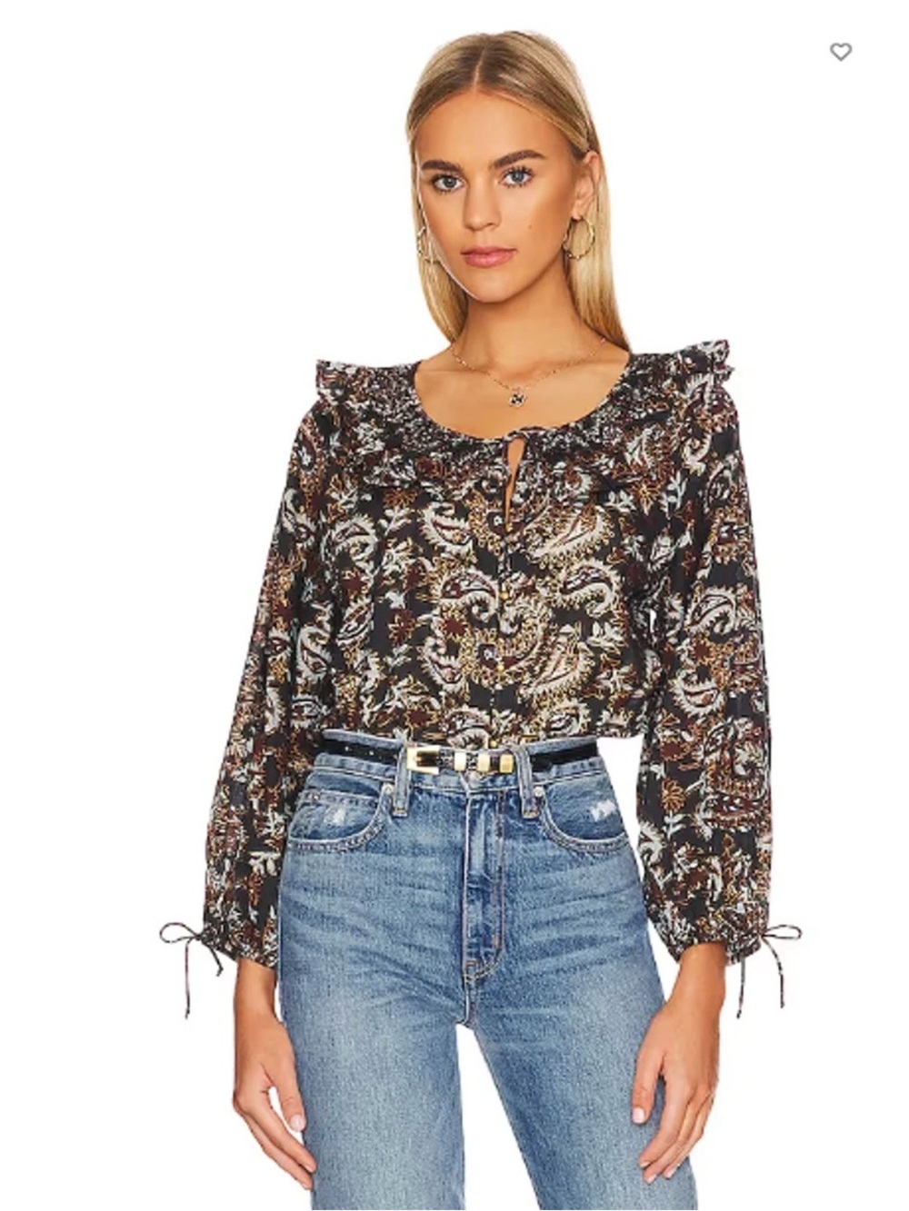 Cleobella Burgundy and Light Blue Paisley Peasant Blouse